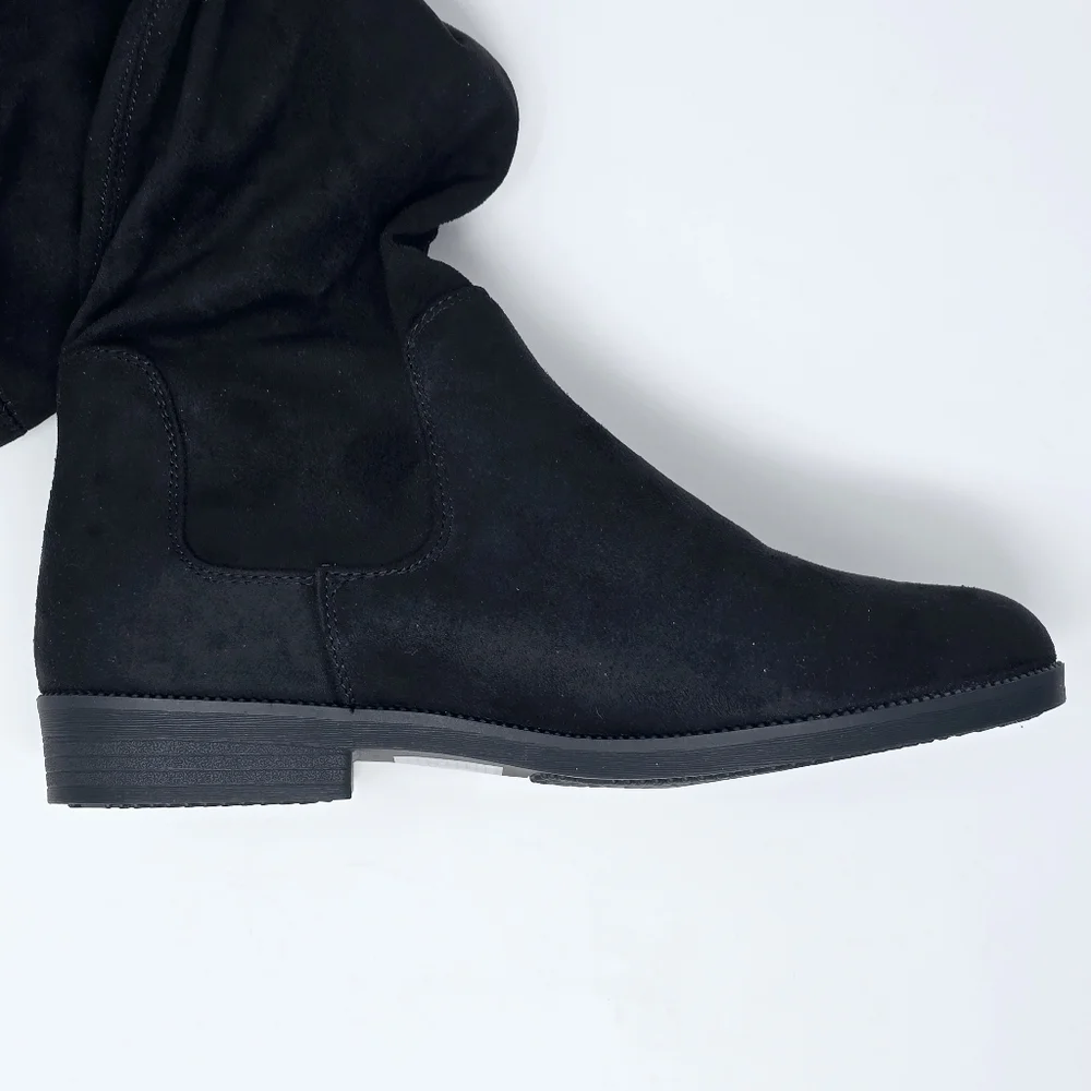 New Black Knee High Riding Boots 10 Kohls SO Velour Englishmuffin Back Tie Shoes